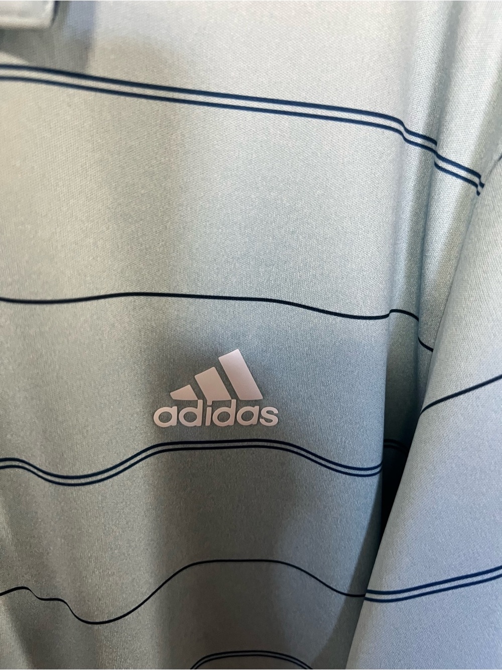 adidas Men’s Seafoam Blue Polo with Thin Navy Stripes - Picture 4 of 4